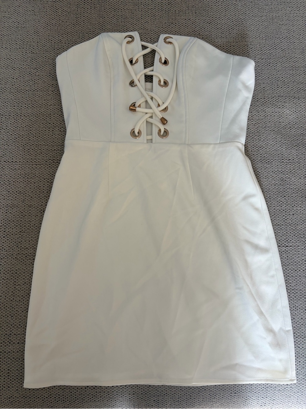 NBD White Strapless Lace-Up Mini Dress